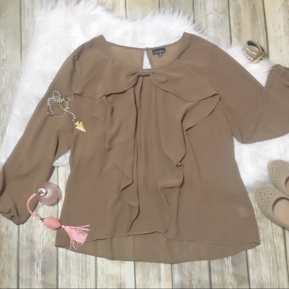 Zenobia Tops - 🎉HP🎉 1XL Sheer Ruffle Bow Long Sleeve Blouse
